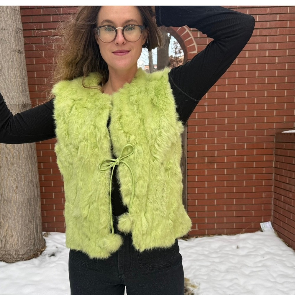 Chartreuse Green Rabbit Fur Vest